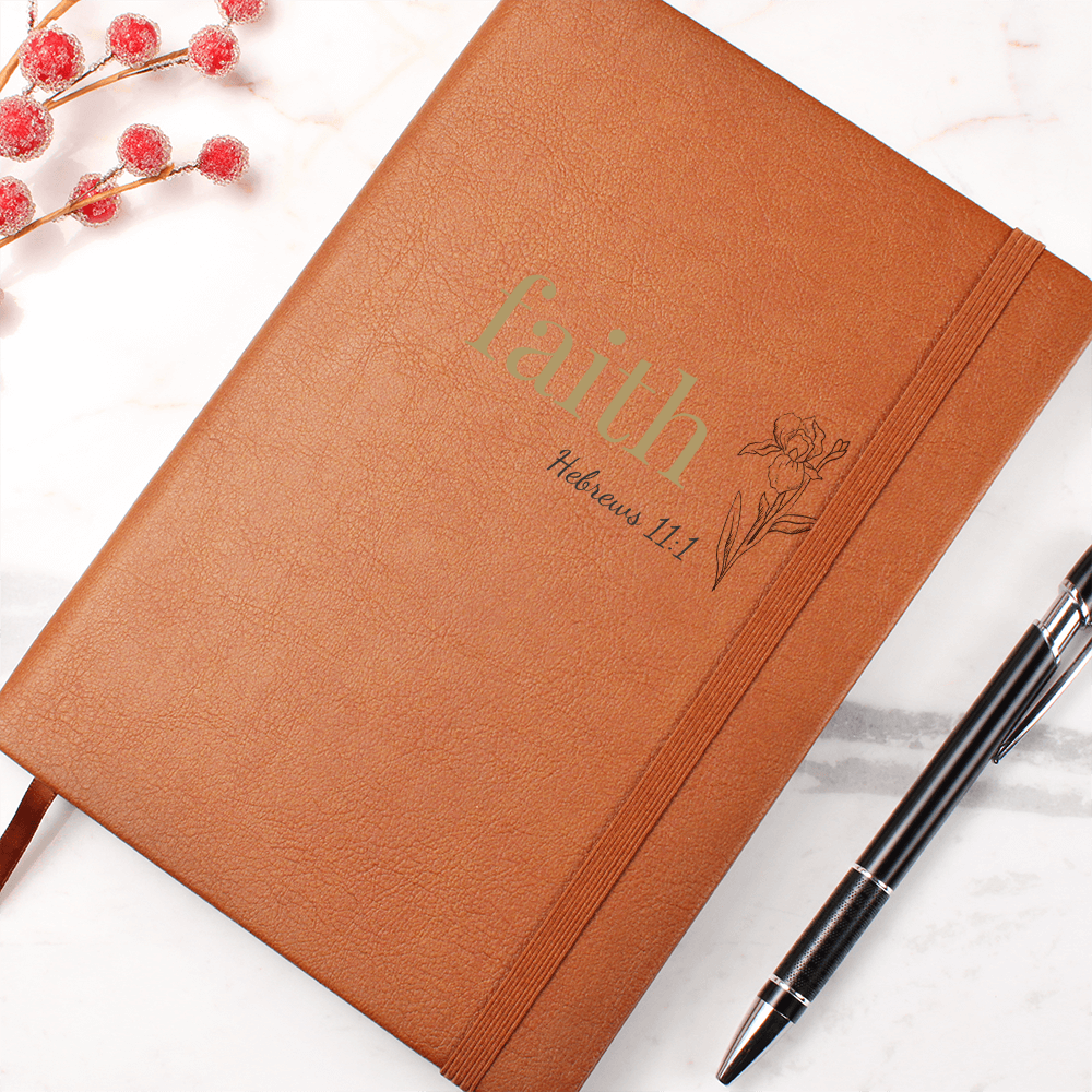 Faith Leather Journal - Hebrews 11:1 Scripture Cover - Inspirational Journal - Faith-Based Stationery, Ruled Line