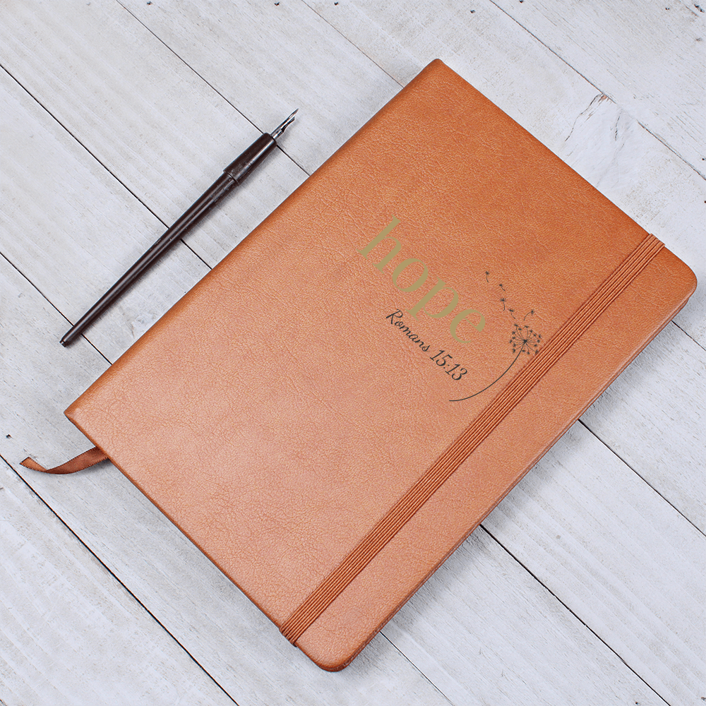 Hope Leather Journal - Romans 15:13 Scripture Cover - Inspirational Journal - Faith-Based Stationery, Ruled Line