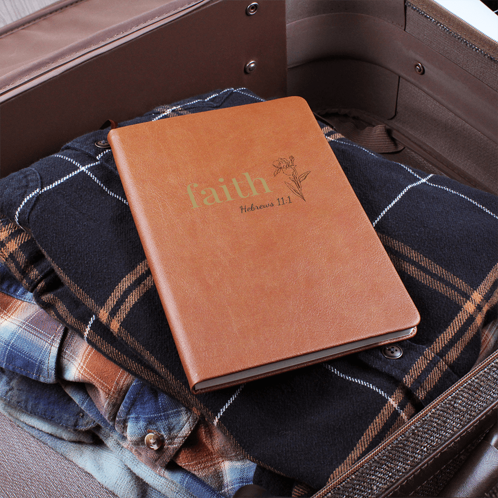 Faith Leather Journal - Hebrews 11:1 Scripture Cover - Inspirational Journal - Faith-Based Stationery, Ruled Line