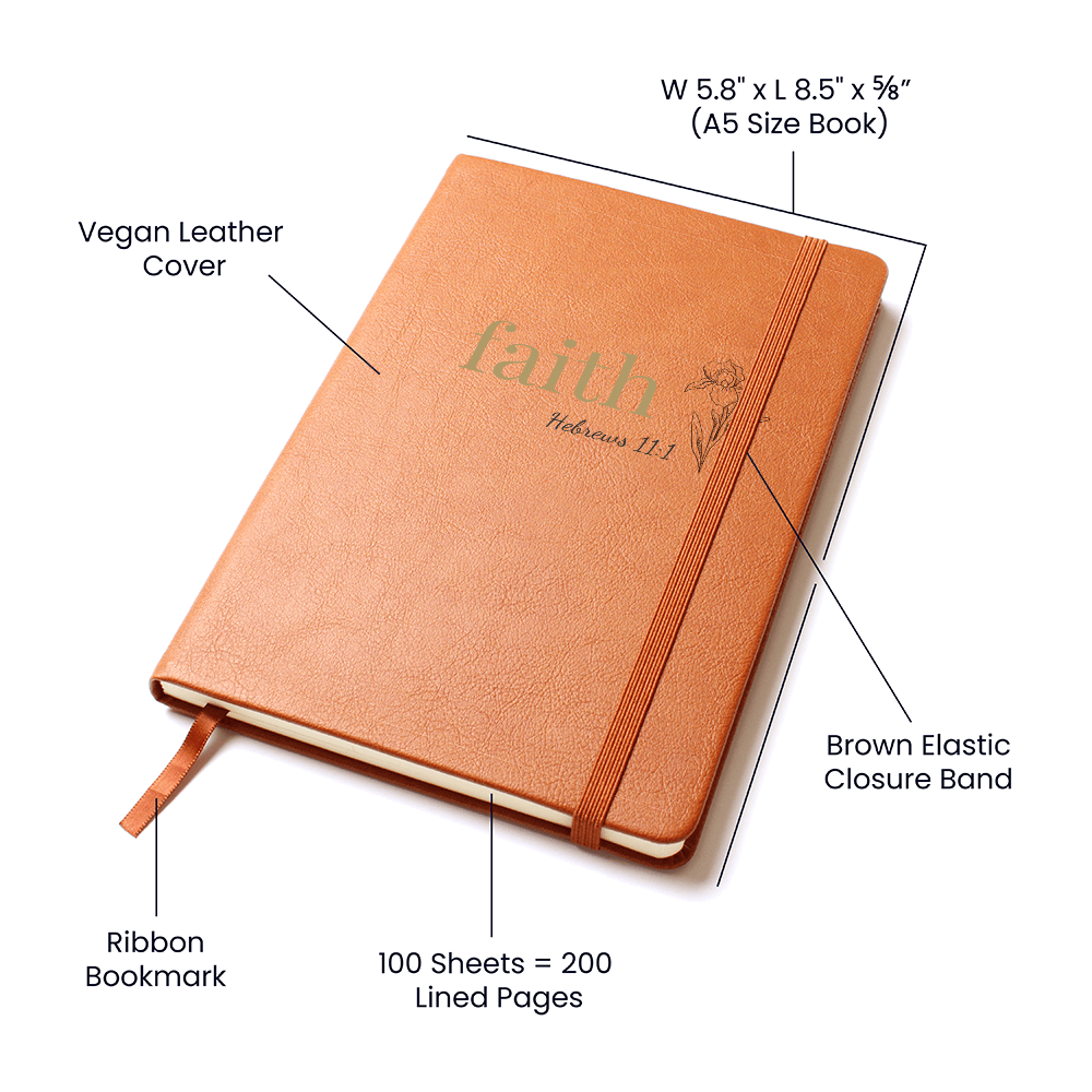 Faith Leather Journal - Hebrews 11:1 Scripture Cover - Inspirational Journal - Faith-Based Stationery, Ruled Line