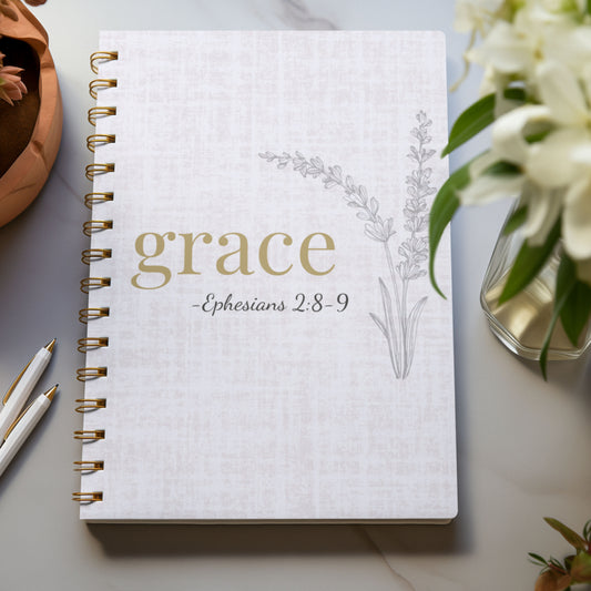 Grace Spiral Notebook - Ephesians 2:8-9 Scripture Cover - Inspirational Journal - Christian Notebook - Faith-Based Stationery, Ruled Line