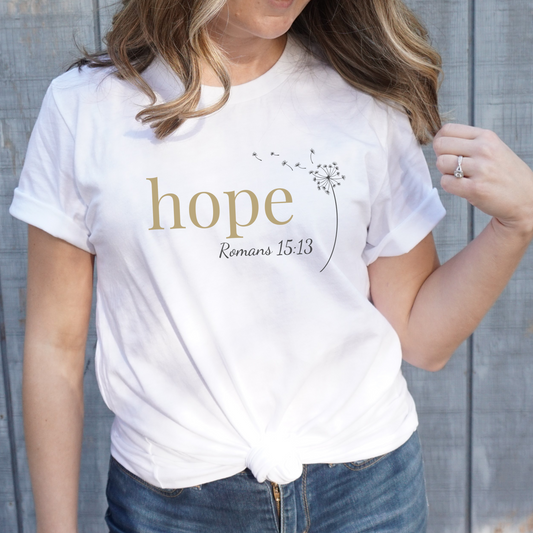 Hope T-Shirt | Bella+Canvas 3001 | Romans 15:13 Christian Tee | Faith-Based Apparel | Unisex Inspirational Shirt | Gift for Christians