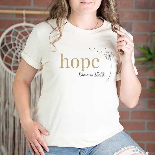 Hope T-Shirt | Bella+Canvas 3001 | Romans 15:13 Christian Tee | Faith-Based Apparel | Unisex Inspirational Shirt | Gift for Christians