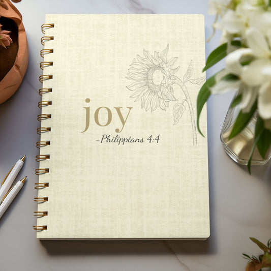 Joy Spiral Notebook - Philippians 4:4 Scripture Cover - Inspirational Journal - Christian Notebook - Faith-Based Stationery, Ruled Line