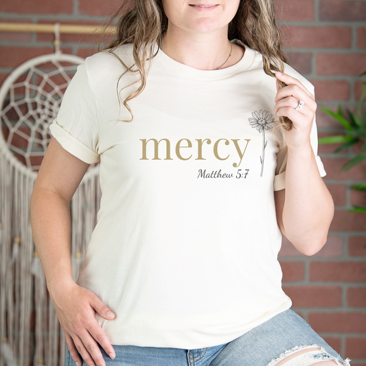 Mercy T-Shirt | Bella+Canvas 3001 | Matthew 5:7 Christian Tee | Faith-Based Apparel | Unisex Inspirational Shirt | Gift for Christians