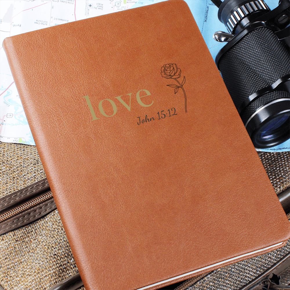 Love Leather Journal - John 15:12 Scripture Cover - Inspirational Journal - Faith-Based Stationery, Ruled Line
