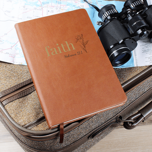 Faith Leather Journal - Hebrews 11:1 Scripture Cover - Inspirational Journal - Faith-Based Stationery, Ruled Line