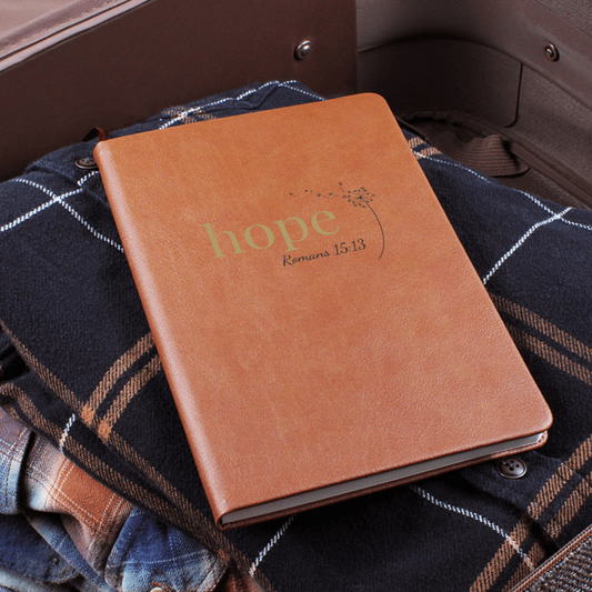 Hope Leather Journal - Romans 15:13 Scripture Cover - Inspirational Journal - Faith-Based Stationery, Ruled Line