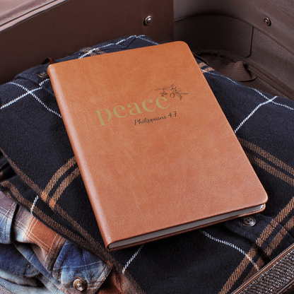 Peace Leather Journal - Philippians 4:7 Scripture Cover - Inspirational Journal - Faith-Based Stationery, Ruled Line