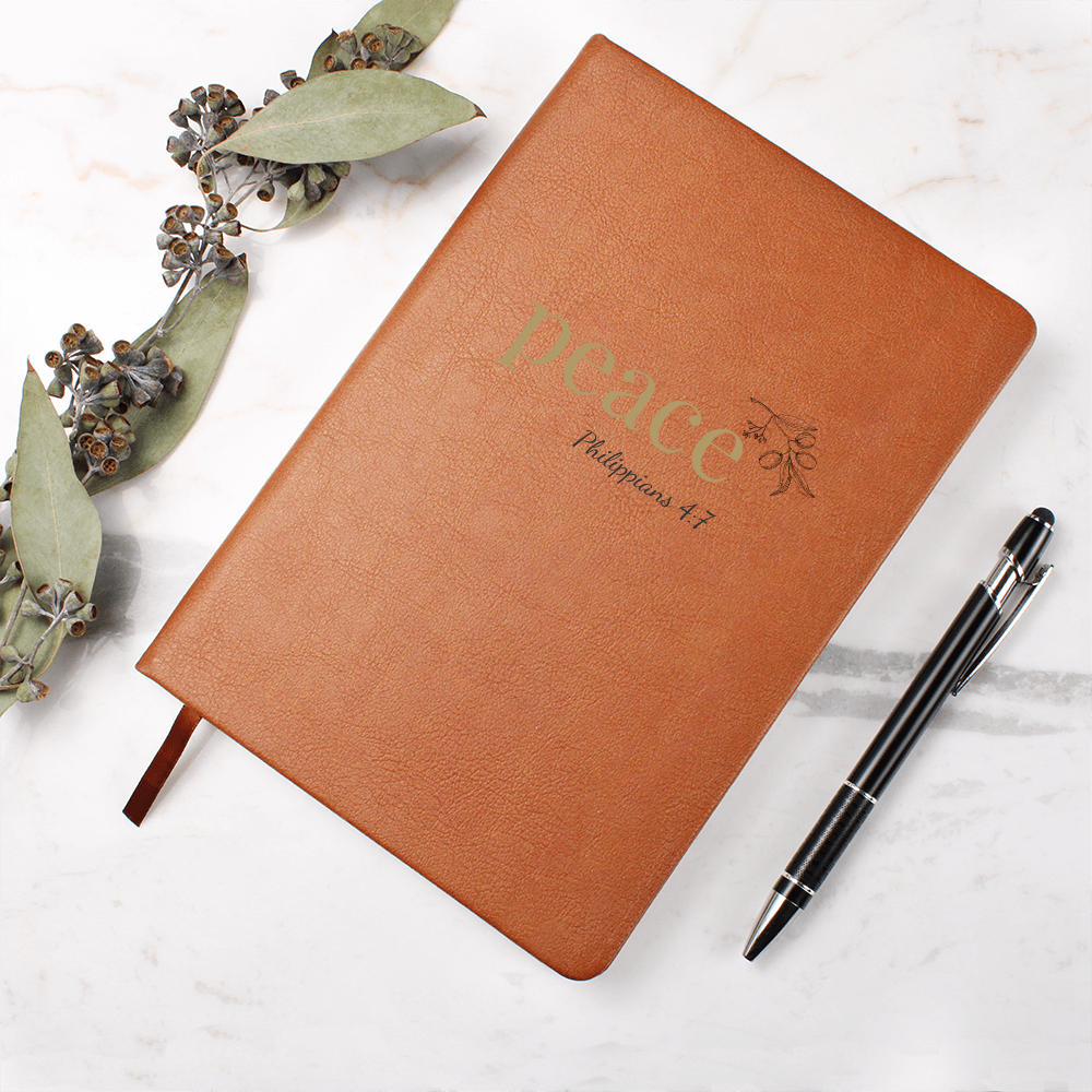 Peace Leather Journal - Philippians 4:7 Scripture Cover - Inspirational Journal - Faith-Based Stationery, Ruled Line