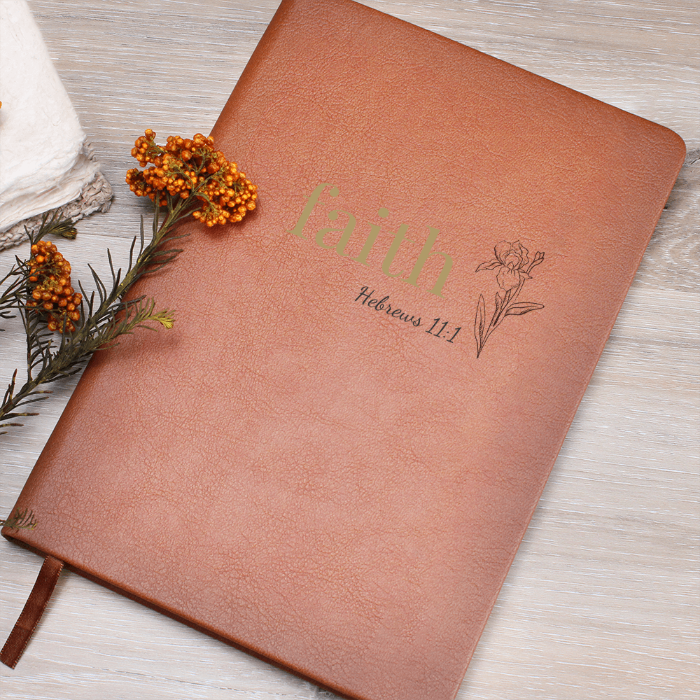 Faith Leather Journal - Hebrews 11:1 Scripture Cover - Inspirational Journal - Faith-Based Stationery, Ruled Line