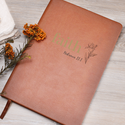 Faith Leather Journal - Hebrews 11:1 Scripture Cover - Inspirational Journal - Faith-Based Stationery, Ruled Line