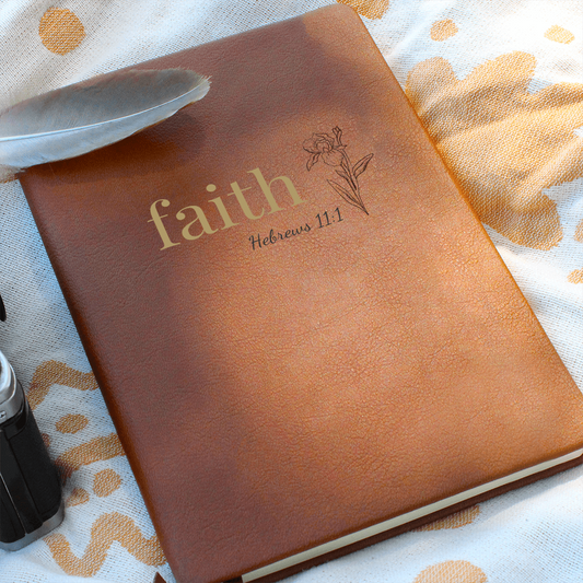 Faith Leather Journal - Hebrews 11:1 Scripture Cover - Inspirational Journal - Faith-Based Stationery, Ruled Line