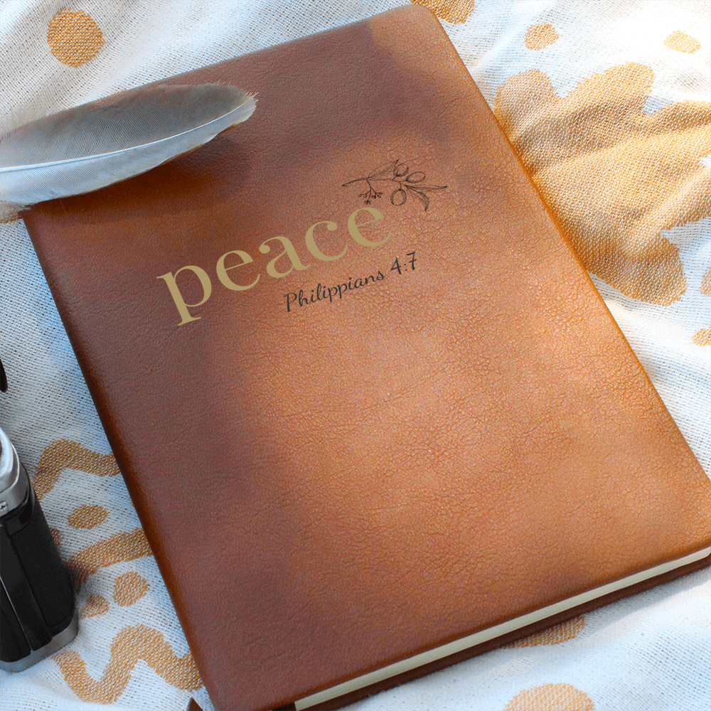 Peace Leather Journal - Philippians 4:7 Scripture Cover - Inspirational Journal - Faith-Based Stationery, Ruled Line
