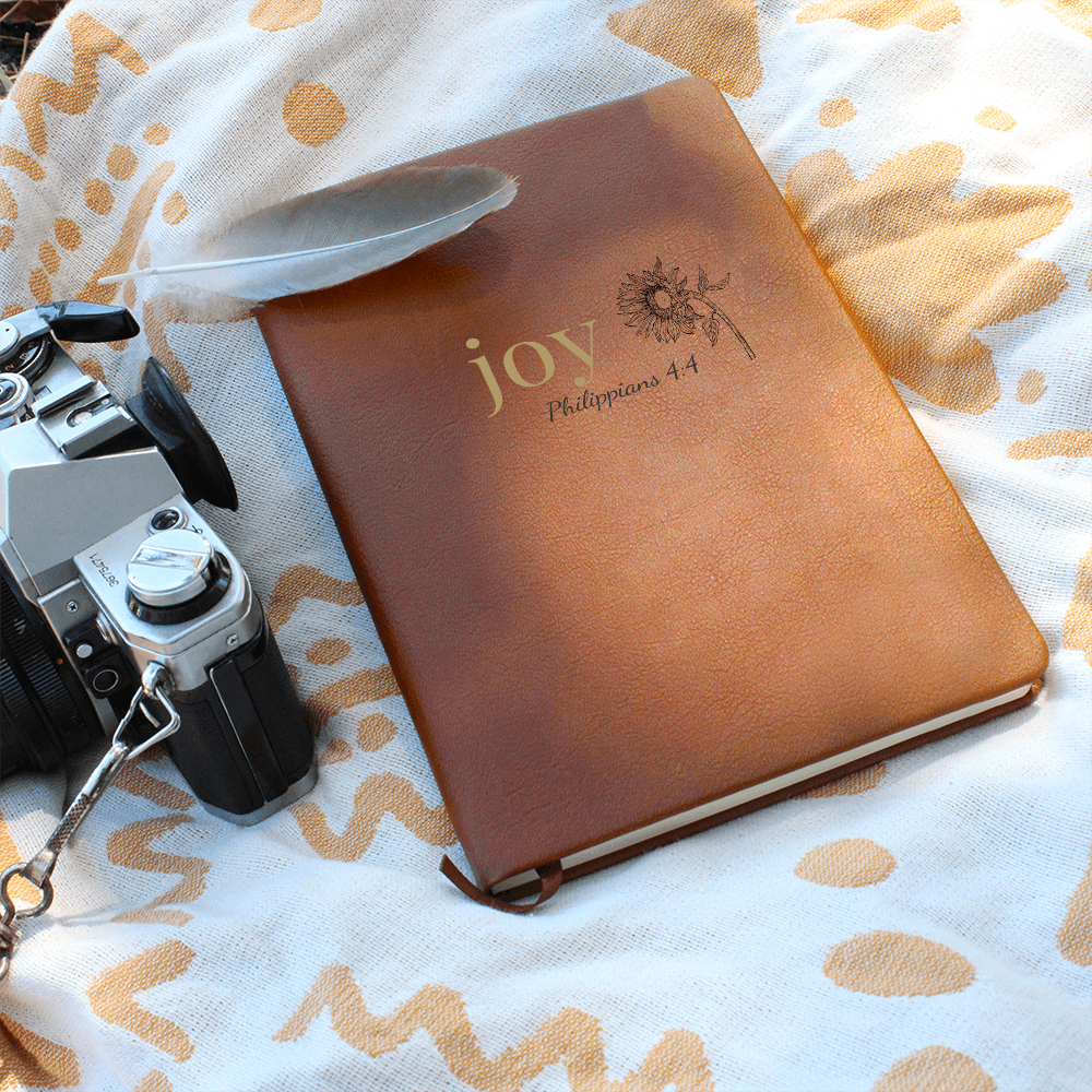 Joy Leather Journal - Philippians 4:4 Scripture Cover - Inspirational Journal - Faith-Based Stationery, Ruled Line