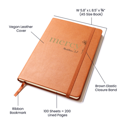 Mercy Leather Journal - Matthew 5:7 Scripture Cover - Inspirational Journal - Faith-Based Stationery, Ruled Line