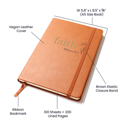Faith Leather Journal - Hebrews 11:1 Scripture Cover - Inspirational Journal - Faith-Based Stationery, Ruled Line