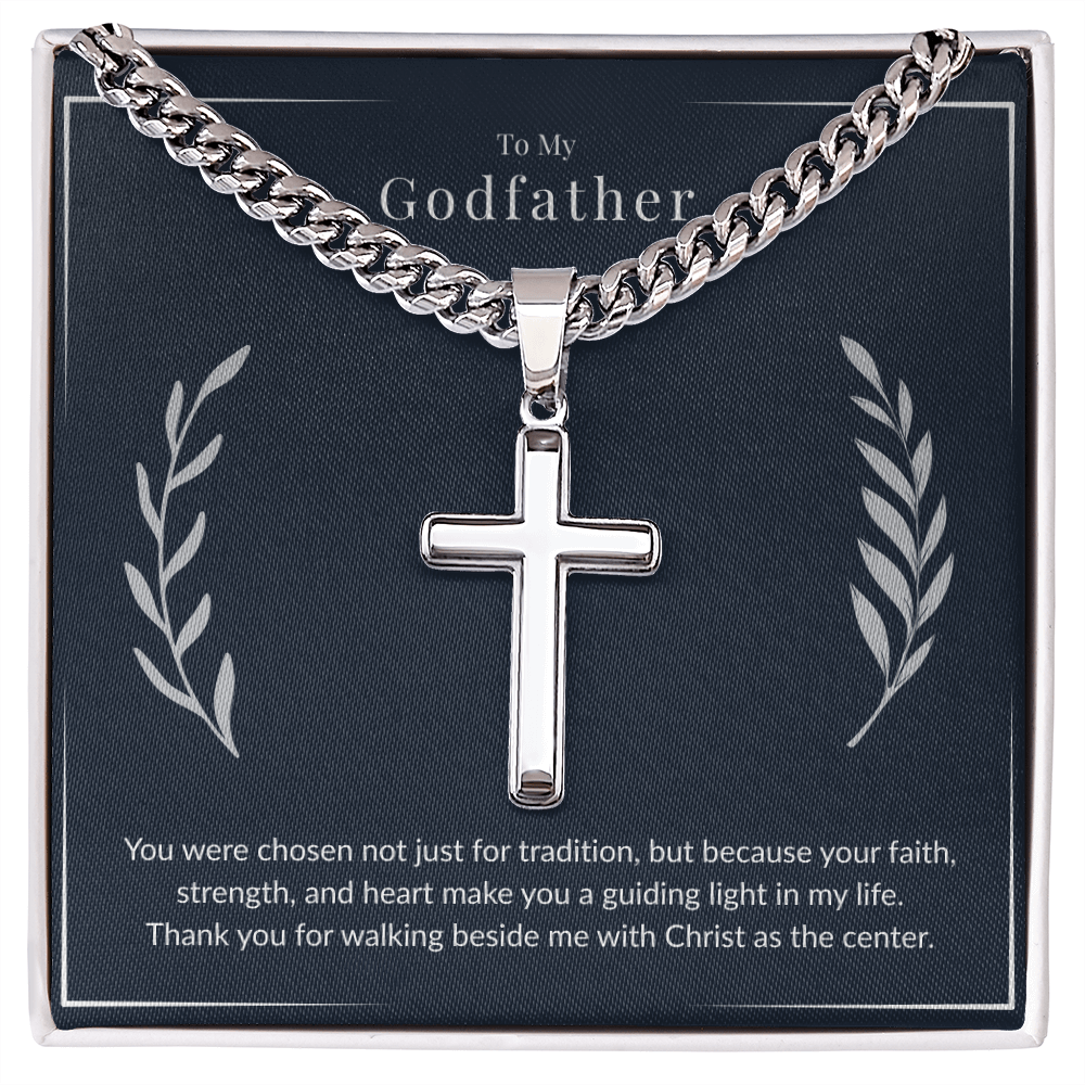 Godfather Cross Necklace – Artisan Stainless Steel Cuban Chain Gift