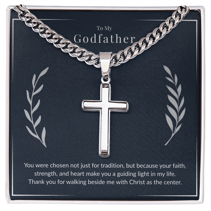 Godfather Cross Necklace – Artisan Stainless Steel Cuban Chain Gift