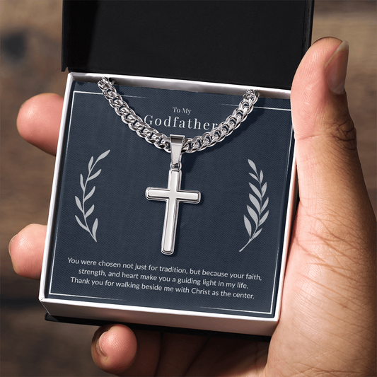 Godfather Cross Necklace – Artisan Stainless Steel Cuban Chain Gift