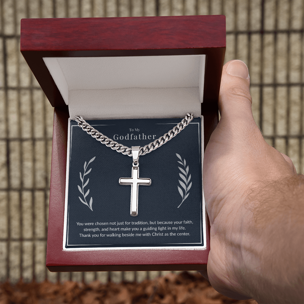 Godfather Cross Necklace – Artisan Stainless Steel Cuban Chain Gift