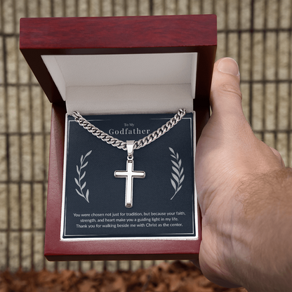 Godfather Cross Necklace – Artisan Stainless Steel Cuban Chain Gift