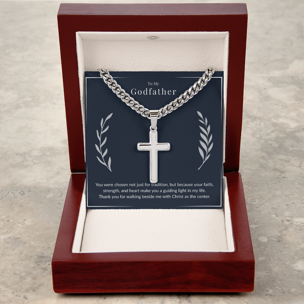 Godfather Cross Necklace – Artisan Stainless Steel Cuban Chain Gift