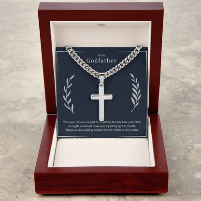 Godfather Cross Necklace – Artisan Stainless Steel Cuban Chain Gift