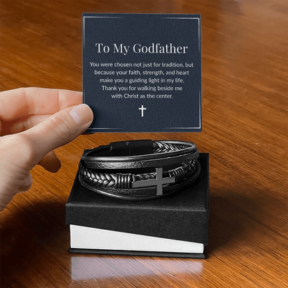 Godfather Cross Bracelet – Men's Vegan Leather & Stainless Steel Gift