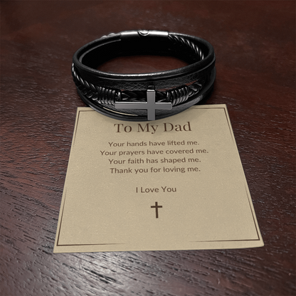 Men's Cross Bracelet for Dad – Faith-Inspired Leather Wristband