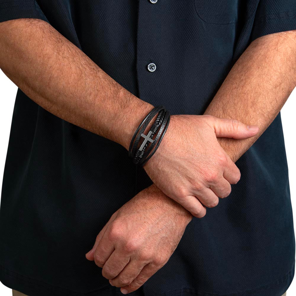 Men's Cross Bracelet for Dad – Faith-Inspired Leather Wristband