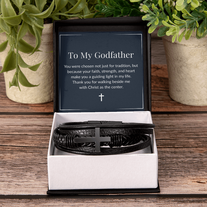 Godfather Cross Bracelet – Men's Vegan Leather & Stainless Steel Gift