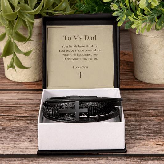 Men's Cross Bracelet for Dad – Faith-Inspired Leather Wristband