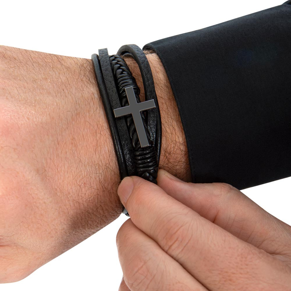 Godfather Cross Bracelet – Men's Vegan Leather & Stainless Steel Gift