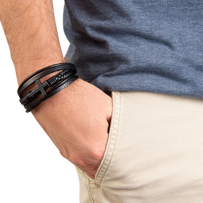 Men's Cross Bracelet for Dad – Faith-Inspired Leather Wristband