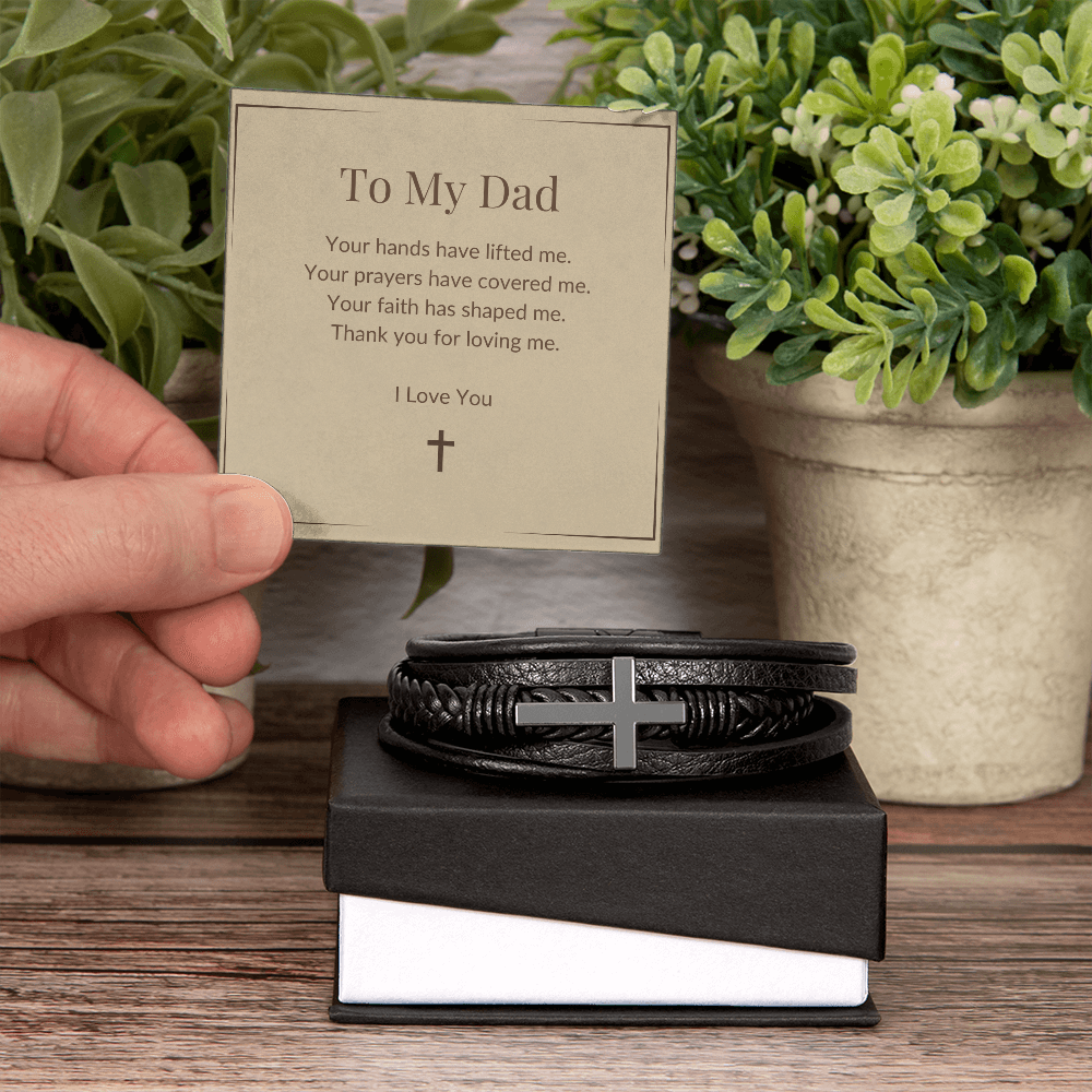 Men's Cross Bracelet for Dad – Faith-Inspired Leather Wristband