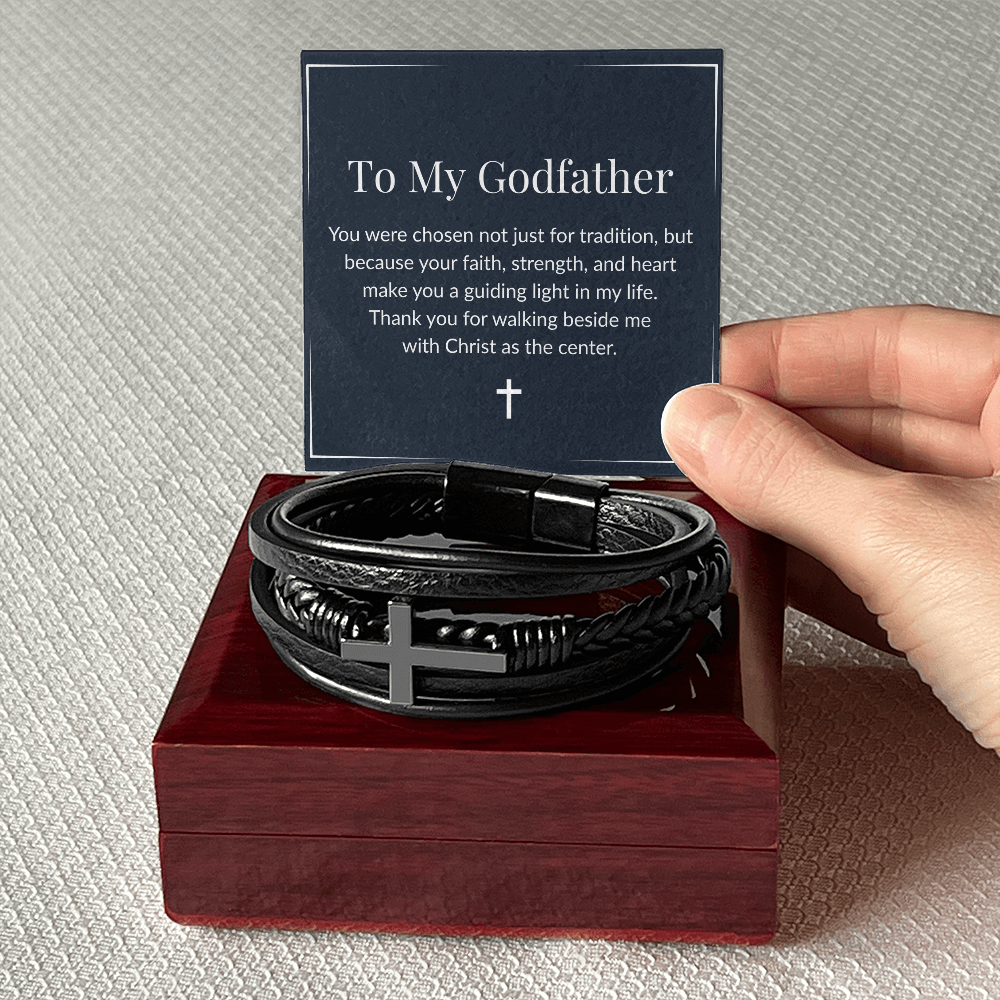 Godfather Cross Bracelet – Men's Vegan Leather & Stainless Steel Gift