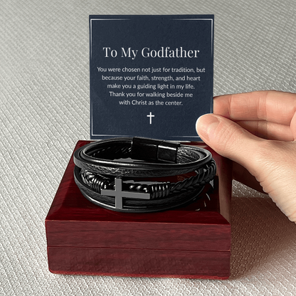 Godfather Cross Bracelet – Men's Vegan Leather & Stainless Steel Gift