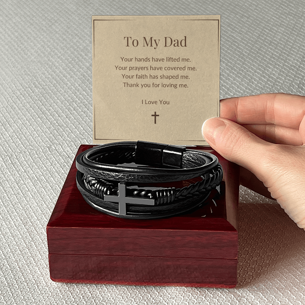 Men's Cross Bracelet for Dad – Faith-Inspired Leather Wristband