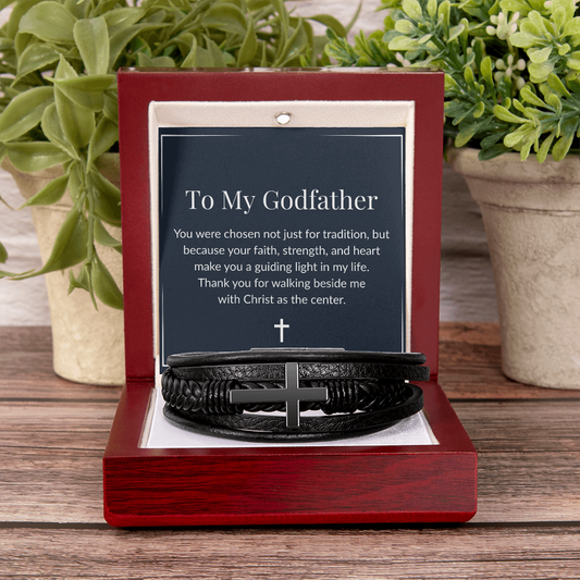 Godfather Cross Bracelet – Men's Vegan Leather & Stainless Steel Gift