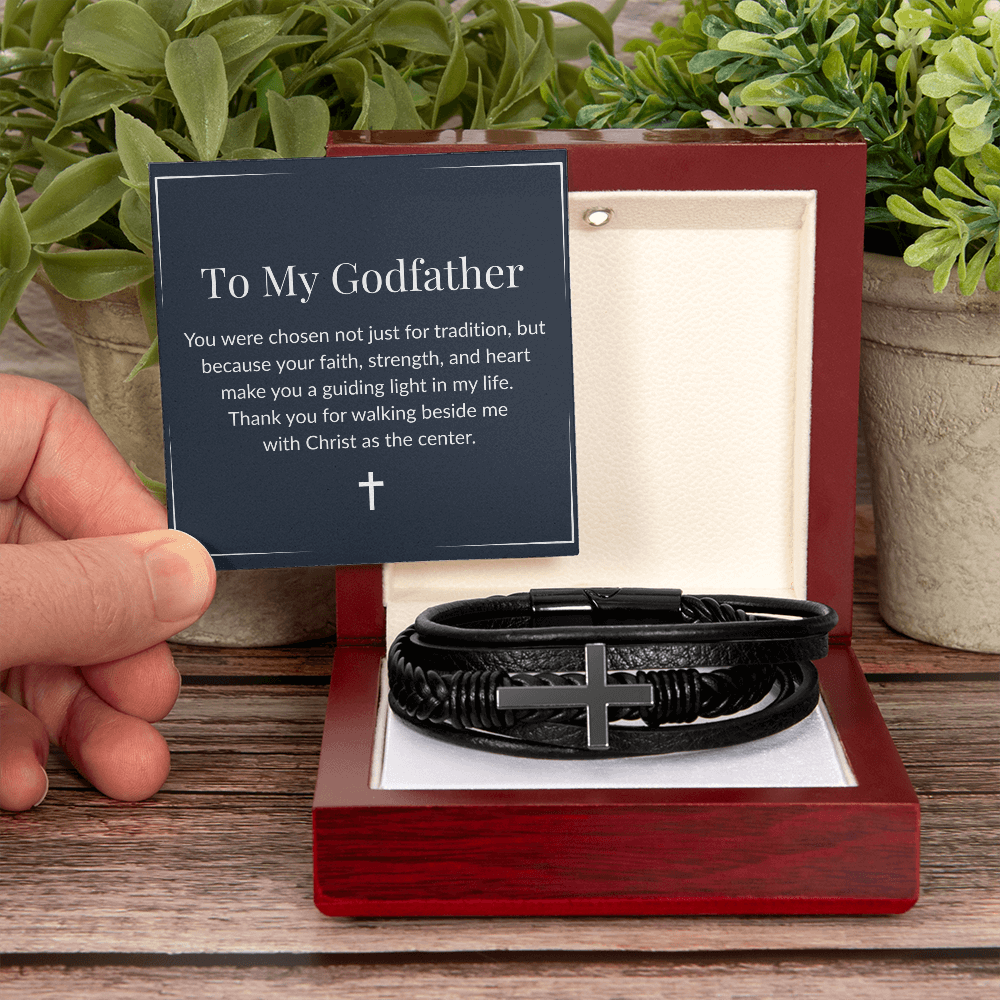 Godfather Cross Bracelet – Men's Vegan Leather & Stainless Steel Gift