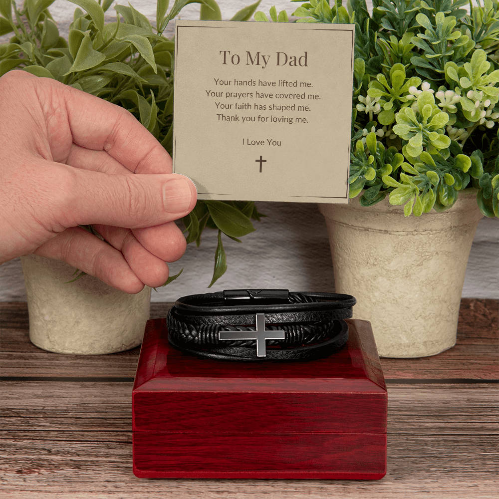 Men's Cross Bracelet for Dad – Faith-Inspired Leather Wristband